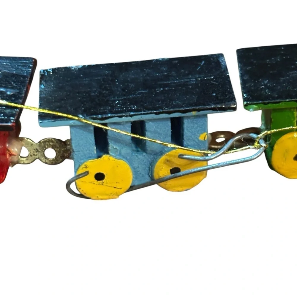 vintage painted wooden train christmas ornament Hand Painted 5” Taiwan